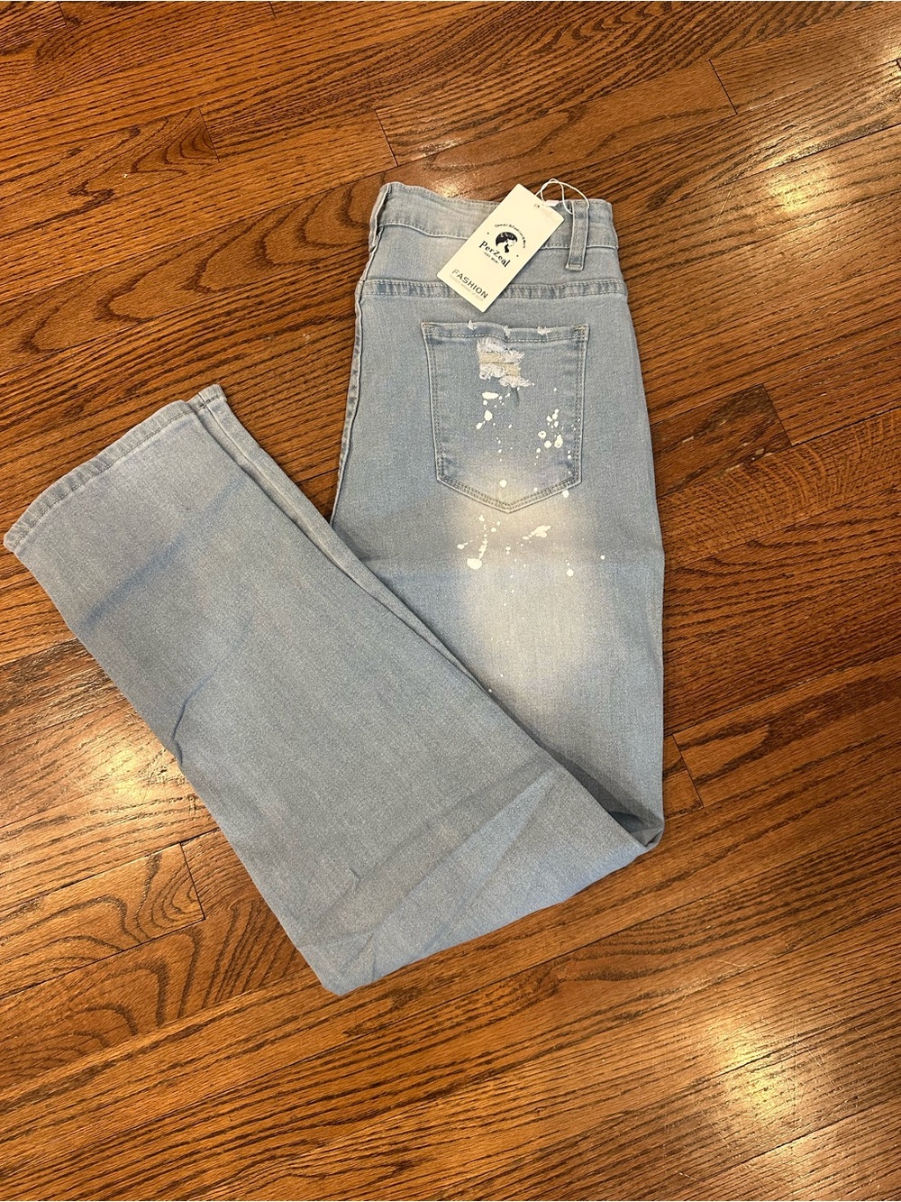 Zara Pale Blue Straight-Leg Jeans with Paint-Splash Detail